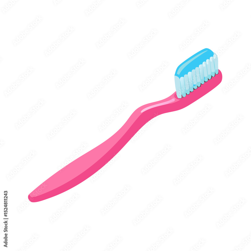 A vibrant pink toothbrush with blue toothpaste on its bristles, ready for oral hygiene. A vibrant pink toothbrush with blue toothpaste on its bristles, ready for oral hygiene.