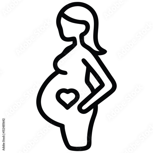 Minimalist Pregnancy Mothertobe Silhouette with Heart on Belly Icon Graphic