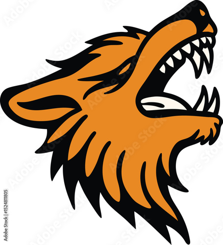 Wild Wolf Roar: A captivating illustration showcasing a ferocious wolf, its jaws wide open in a powerful roar, embodying primal intensity and untamed wilderness.