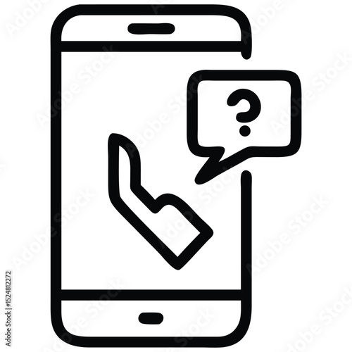 Mobile Phone with Question Mark Speech Bubble and Hand Icon for Help