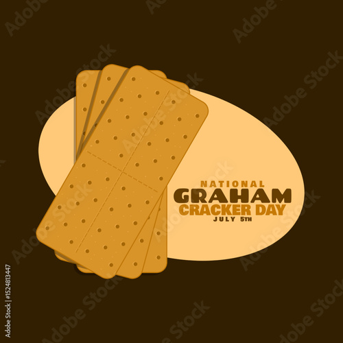 National Graham Cracker Day to celebrate on July 5th. Cracker biscuits with bold text on dark brown background. Food event banner.