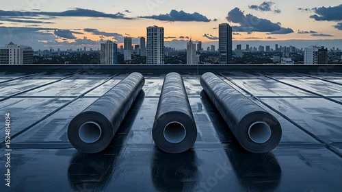 Epdm rubber roofing material on urban rooftops, offering durable waterproofing for construction.