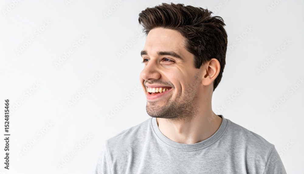 Close-up portrait of a handsome man with a happy smile looking to the left sideways. Perfect Any Project. Close-up portrait of a handsome man with a happy smile looking to the left sideways. Perfect Any Project.