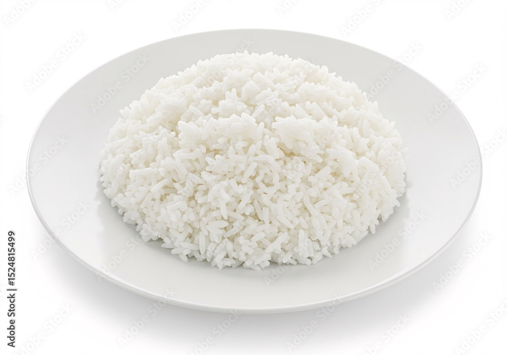 Steaming White Rice on a White Plate Against a White Background Steaming White Rice on a White Plate Against a White Background