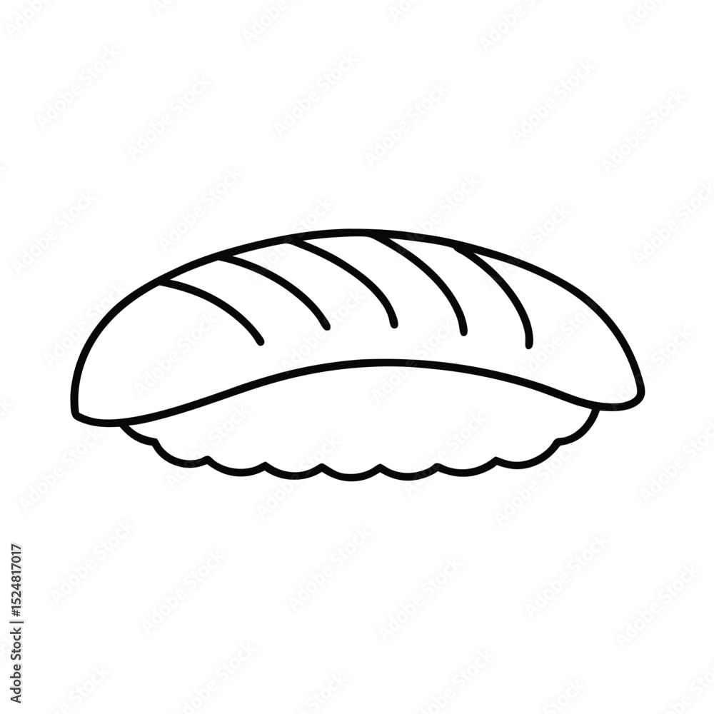 Simple black and white line art illustration of a sushi nigiri food dish isolated on white Simple black and white line art illustration of a sushi nigiri food dish isolated on white
