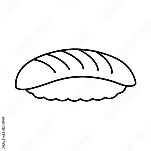 Simple black and white line art illustration of a sushi nigiri food dish isolated on white