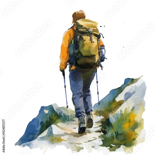 Hiking, watercolor vector, high quality, isolated on a white background.