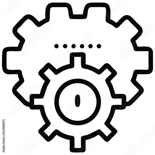 Outline Icon of Connected Gears with Central Dot, Illustration Depicting Process