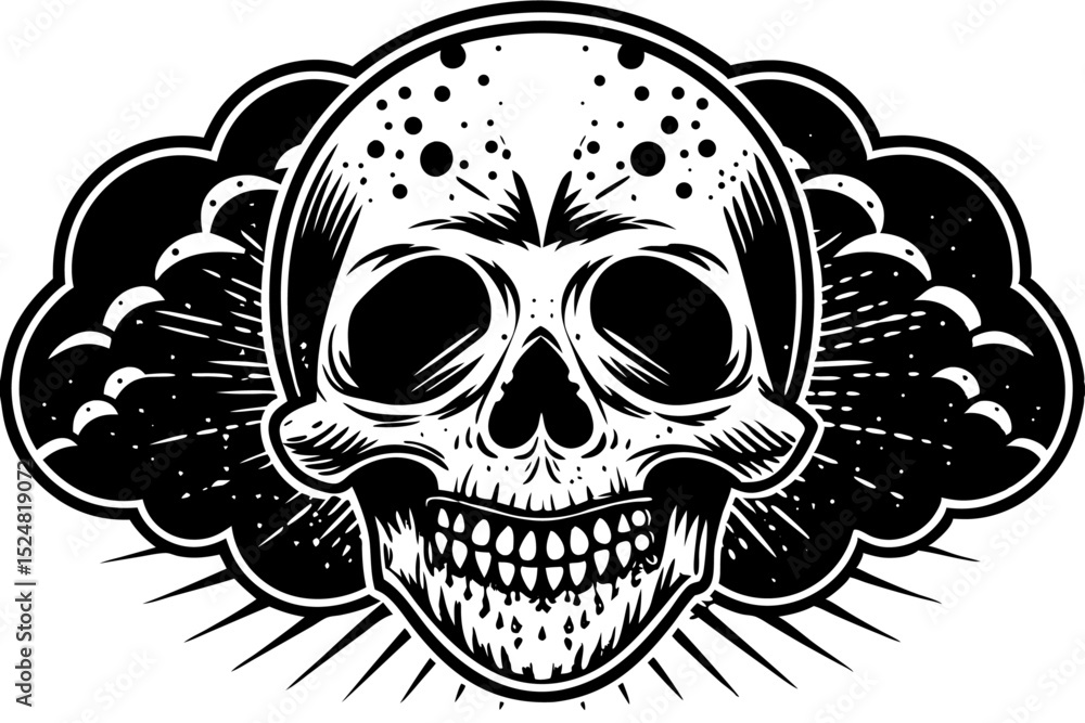 Obraz premium Stylized skull design with gritty photocopy halftone texture isolated on transparent background