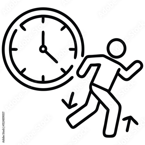 Outline Illustration of a Person Running Against Time Shown by a Clock with Arrows
