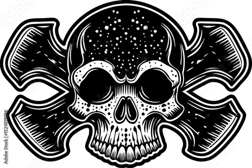 Gritty photocopy halftone skull design isolated on transparent background
