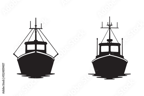 Fishing boat silhouette with white background