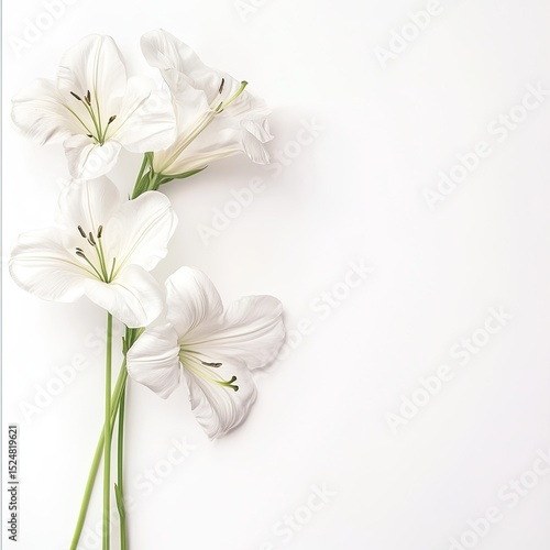 Elegant white lilies arranged on a white background