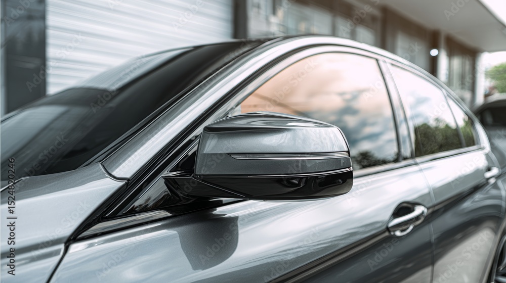 Side view of car window tint, ceramic film provides heat rejection and UV protection with stable color, car film installed on the glass surface of the , selected focus car tinting service Side view of car window tint, ceramic film provides heat rejection and UV protection with stable color, car film installed on the glass surface of the , selected focus car tinting service