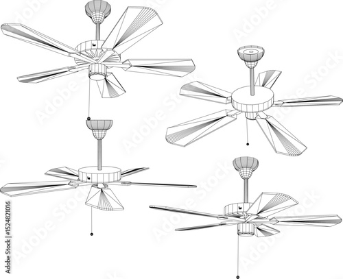 Vector illustration of classic vintage antique propeller ceiling fan design to eliminate indoor heat