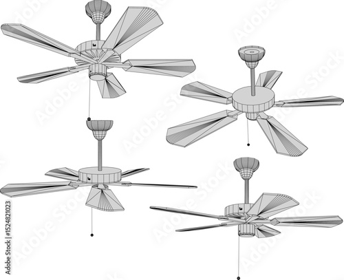Vector illustration of classic vintage antique propeller ceiling fan design to eliminate indoor heat 