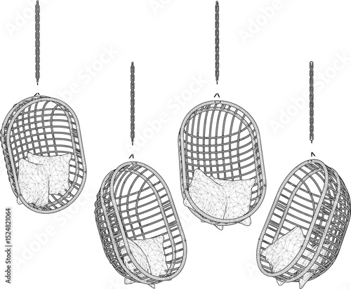 vector illustration design of rattan hanging chair for relaxing on the terrace of the home garden