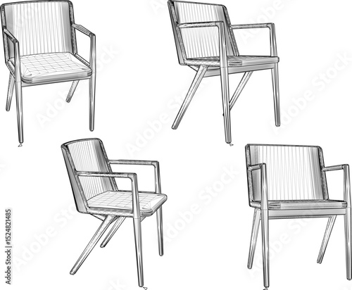 vector illustration design of wooden chair table dining room ethnic traditional vintage