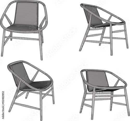vector illustration design of wooden chair table dining room ethnic traditional vintage
