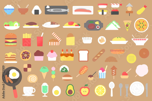 手描きタッチの食べ物アイコン素材集