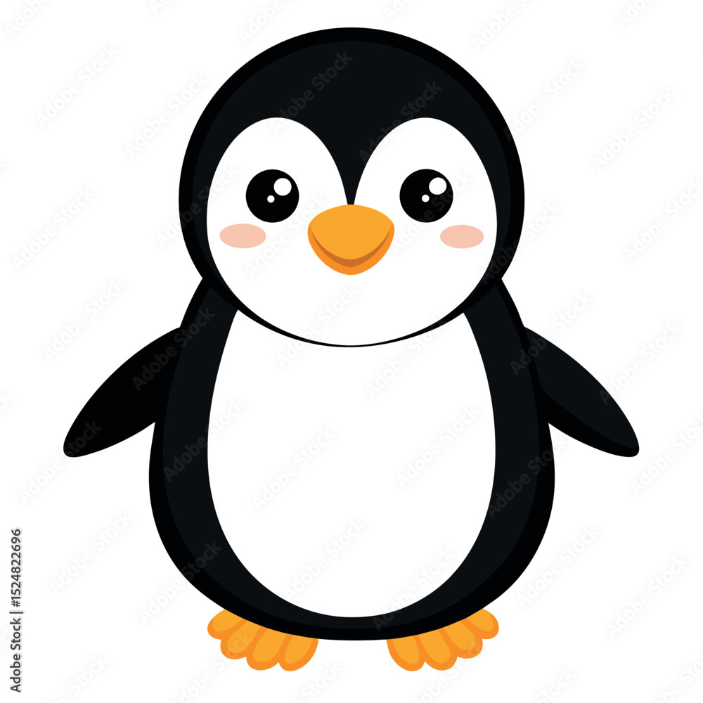 Obraz premium Cheerful Cartoon Penguin with Orange Feet and Beak, Isolated on White