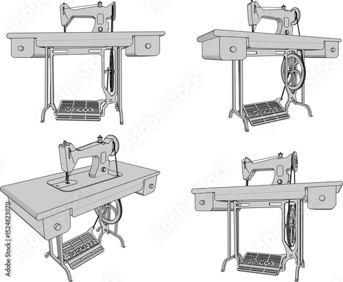 vector illustration of a classic traditional old sewing machine design that moves using the foot