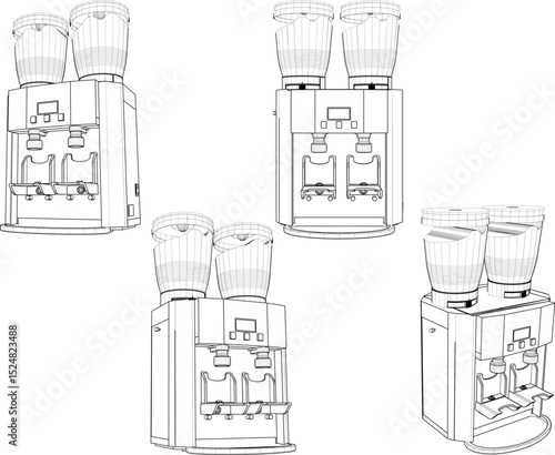 Vector illustration of a grinder machine design for grinding coffee beans to be served as a drink in cafes and restaurants