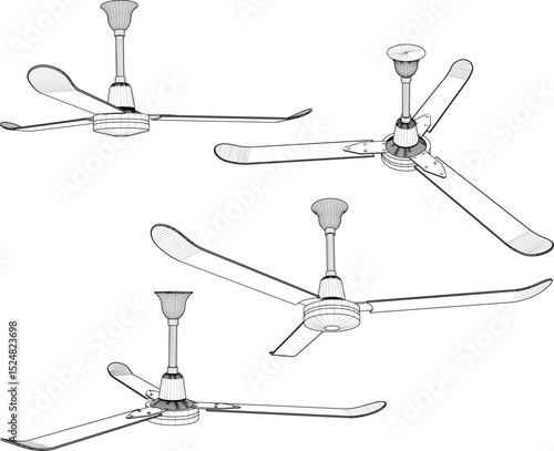 Vector illustration of a hanging fan design with propellers to remove heat in the room