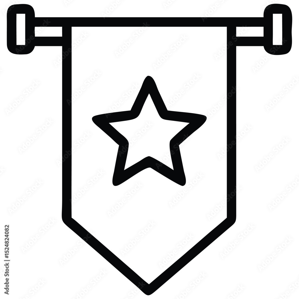 Obraz premium Pennant Banner with Star Hanging on Pole, Celebration or Achievement Symbol, Icon