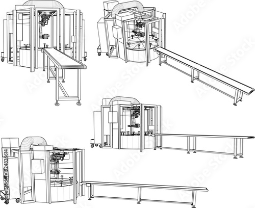 vector illustration of industrial machine design, semi-automatic factory production