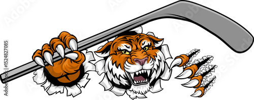 A tiger ice hockey team cartoon animal sports mascot