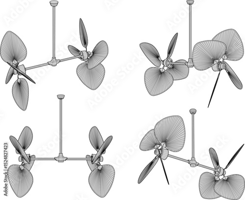 Vector illustration of classic vintage antique propeller ceiling fan design to eliminate indoor heat