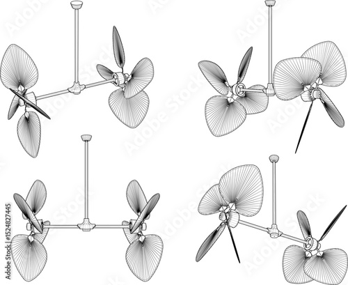 Vector illustration of classic vintage antique propeller ceiling fan design to eliminate indoor heat 