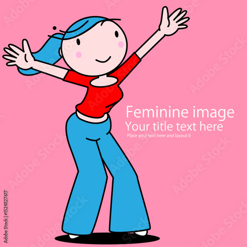 可愛い女性のちびキャラが嬉しいのポーズ