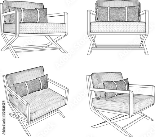 vector illustration of furniture design of living room sofa chair from traditional ethnic vintage wood