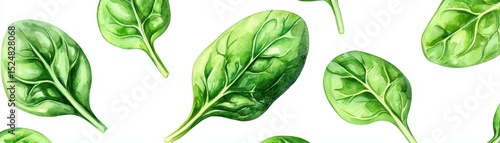 Fresh green spinach leaves on white background for healthy cooking and organic food illustrations