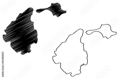 Feni islands (New Guinea, Pacific Ocean, Bismarck Archipelago) map vector illustration, scribble sketch Ambitle and Babase Island map