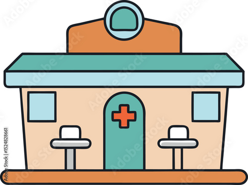 Multistory Hospital with Cross Sign Icon