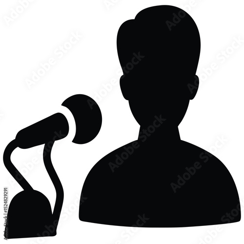 Presenter Silhouette Speaking at Podium Microphone Illustration Icon, Speaking Engagement