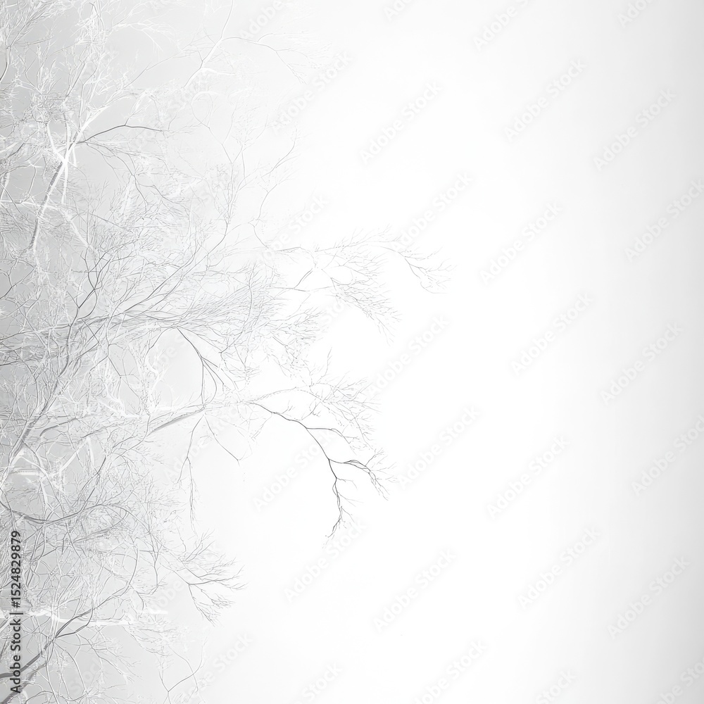 Frosty branches silhouetted against a misty white sky Frosty branches silhouetted against a misty white sky