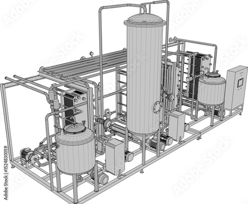 vector illustration of industrial machine design Pasteurizer for large scale factory 