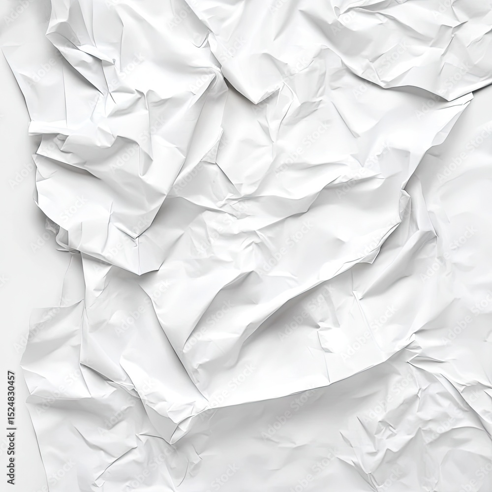 Close-up of crumpled white paper, texture and folds Close-up of crumpled white paper, texture and folds