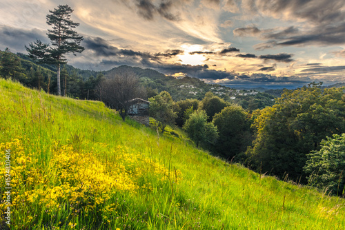 Amazing sunset in the mountain in springtime