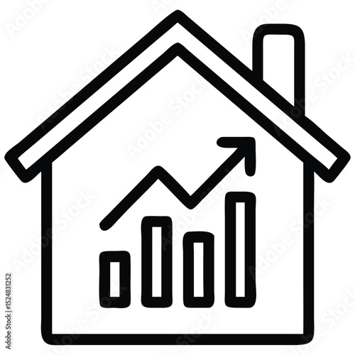 Real Estate Market Growth Home Icon with Ascending Bar Graph and Arrow