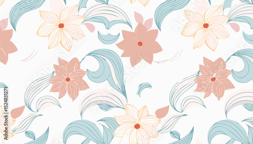 Simple Abstract Floral Seamless Pattern with Hand-Drawn Botanical Flowers and Leaves – Minimal Vector Design