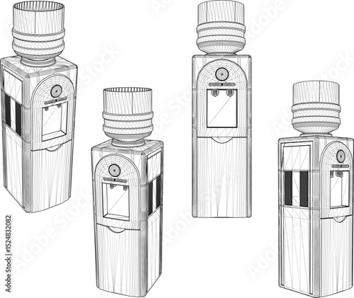 Vector sketch illustration of hot and cold water gallon dispenser design for family drinking 