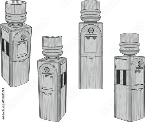 Vector sketch illustration of hot and cold water gallon dispenser design for family drinking