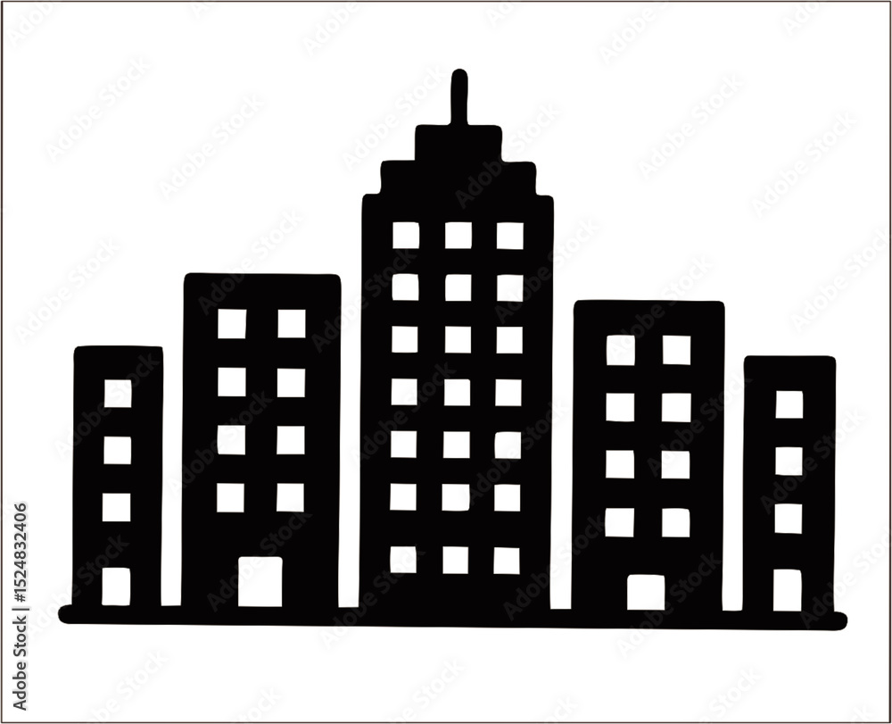 Obraz premium Minimalist Black and White City Skyline Icon