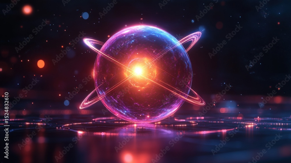 Obraz premium Glowing sphere with orbits