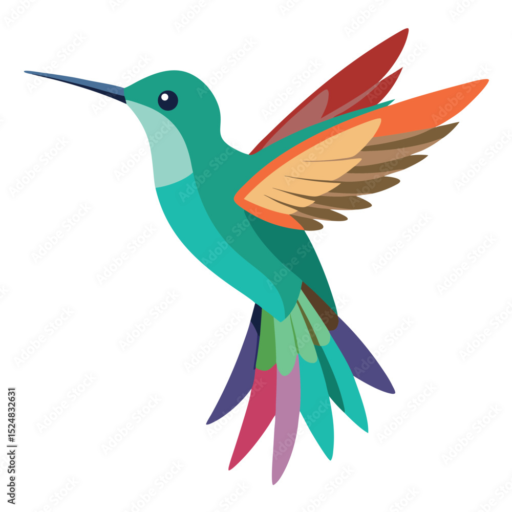 Obraz premium Colorful Hummingbird Vector Illustration Featuring Vibrant Plumage and Detailed Wing Design, Isolated